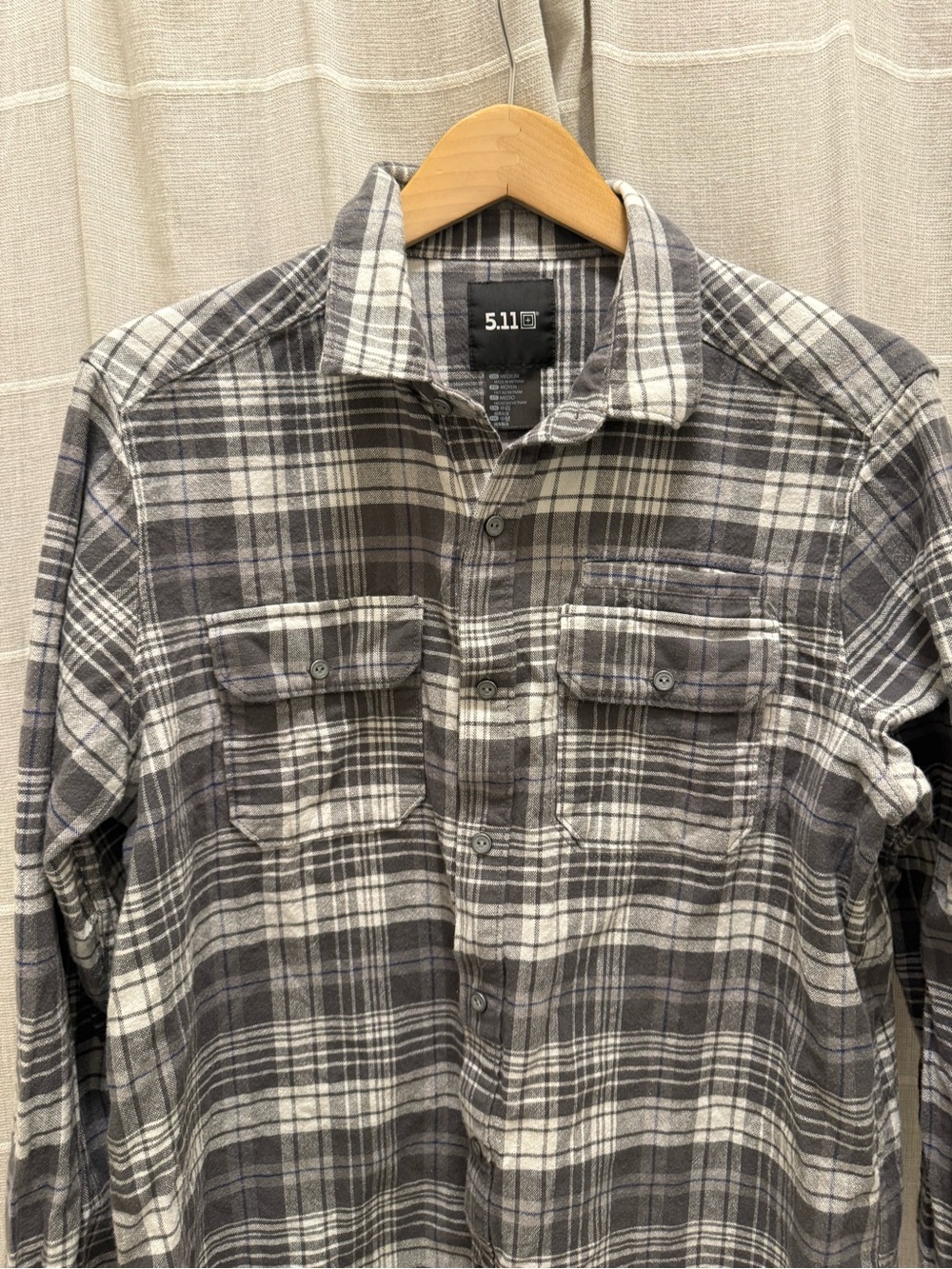 5.11 Tactical Men's Gray and White Plaid Button-Down Shirt